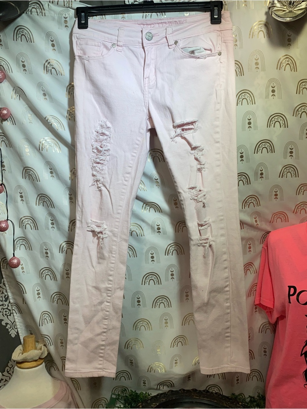 VIP Light Pink Distressed Skinny Jeans